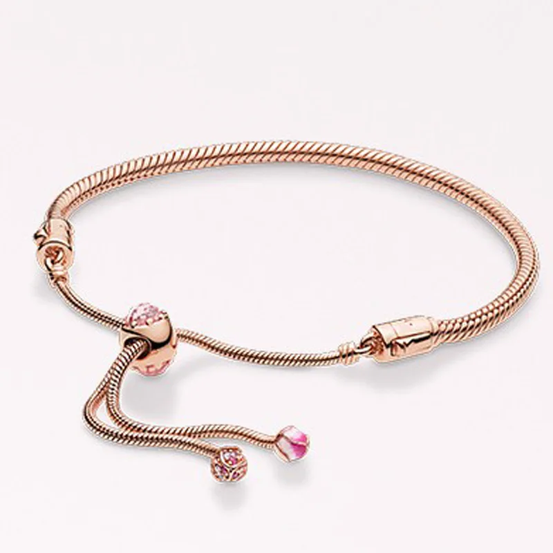 

DoDoFly S925 Sterling Silver Rose Gold Long Peach Series Bracelet Rope Blossom Stretch Bracelet For Girlfriend Surprise Gift