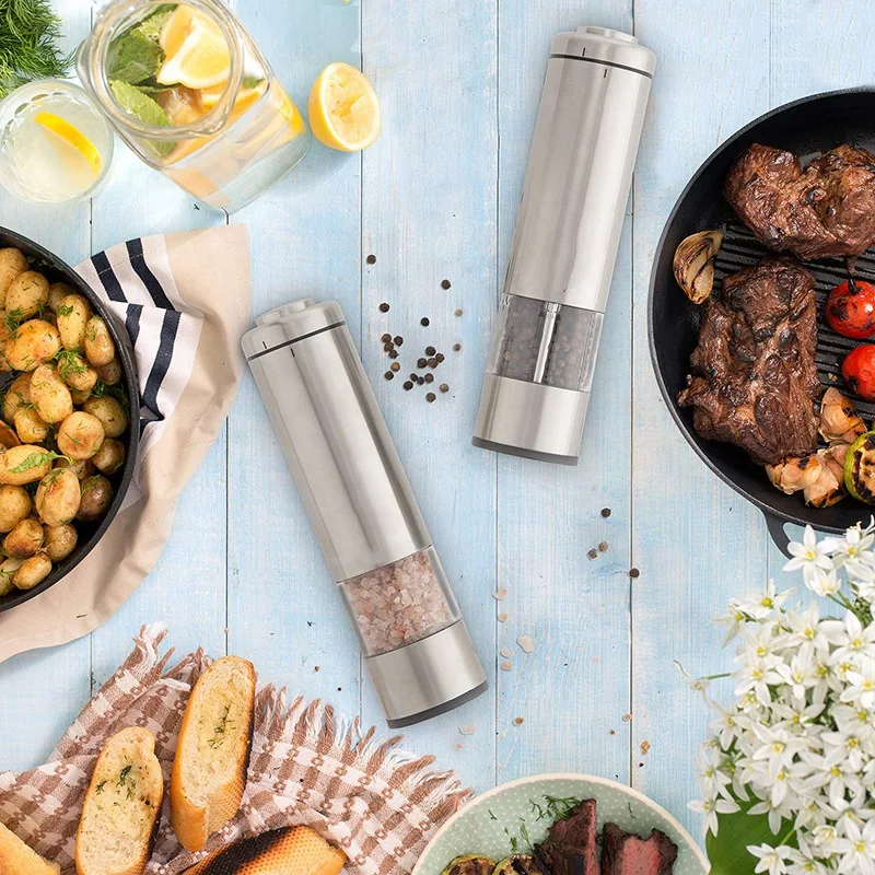 Электрическая мельница для соли и перца работающая на батарейках нержавеющая