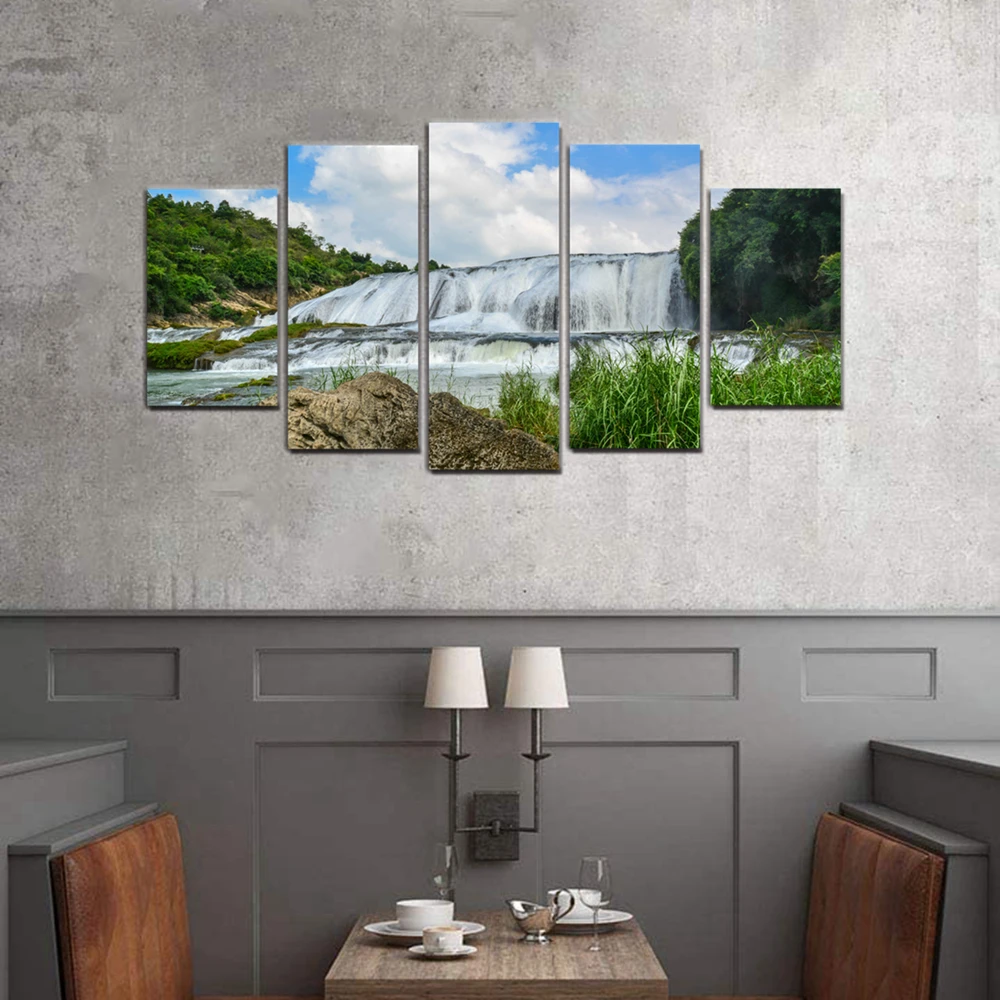 

Dropship HD Print Forest Waterfall Landscape Modular Picture for Lobby Hallway Home Wall Decor Modern Poster Wall Art Painting