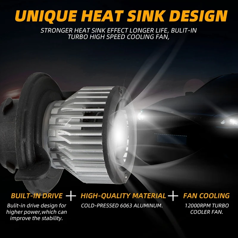 2X H13/9008 светодиодный фар высокого ближнего света комплект 4000W 30000LM лампы Белый 6500K |