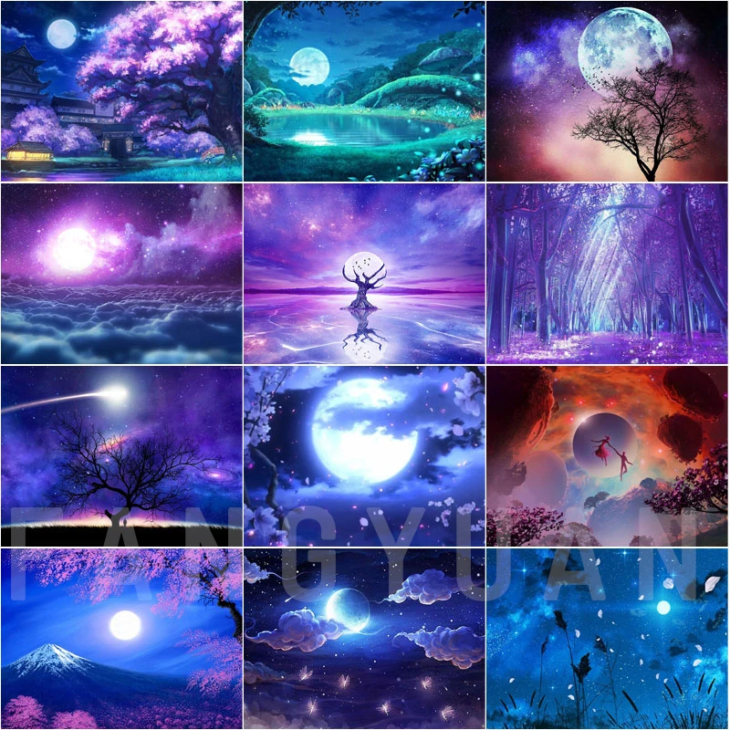 

Diamond Painting Moon Night Scenery 5D Diy Diamond Embroidery Full Square Round Rhinestones Landscape Mosaic Handicraft Gifts