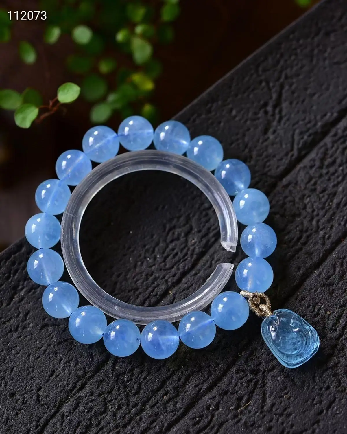 

Genuine Natural Blue Aquamarine Quartz Crystal Clear Round Beads Bracelet 10.8mm Fish Pendant Wealthy Stone For Women Men AAAAA