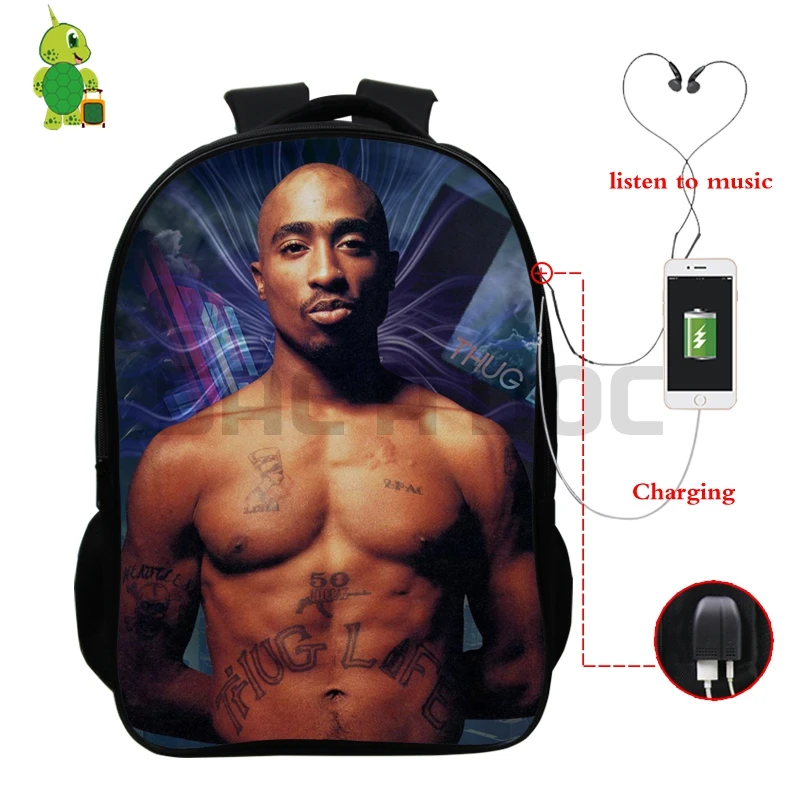 10 Известный Рюкзак с принтом Tupac, многофункциональные школьные сумки с USB зарядкой для подростков, женщин и мужчин, ежедневный рюкзак, коллекция фанатов - Цвет: 10