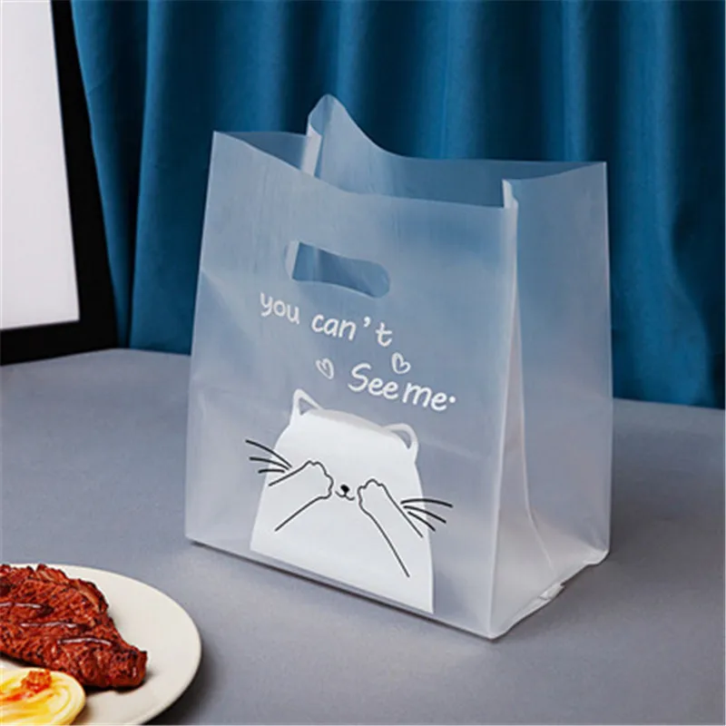 

50 Pcs Frosted Bakery Baking Plastic Portable Shopping Cake Toast Biscuit Handbag Food Takeaway Packaging Bags