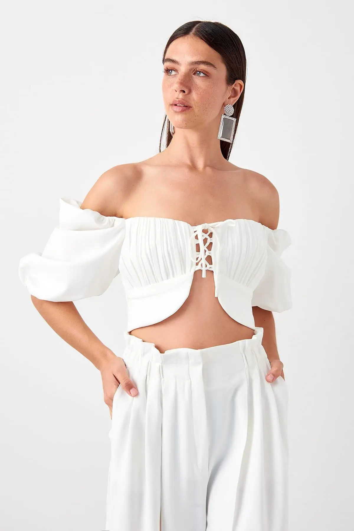 Trendyol белый арбуз рукав деталь Bluz TPRSS19BB0567| |