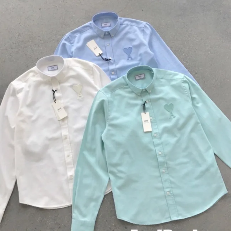 

AMI Alexandre Mattiussi 2021 New Love Cardigan Long Sleeve Fresh Sweet Single Breasted Cotton Solid Color Men's And Women's Shir