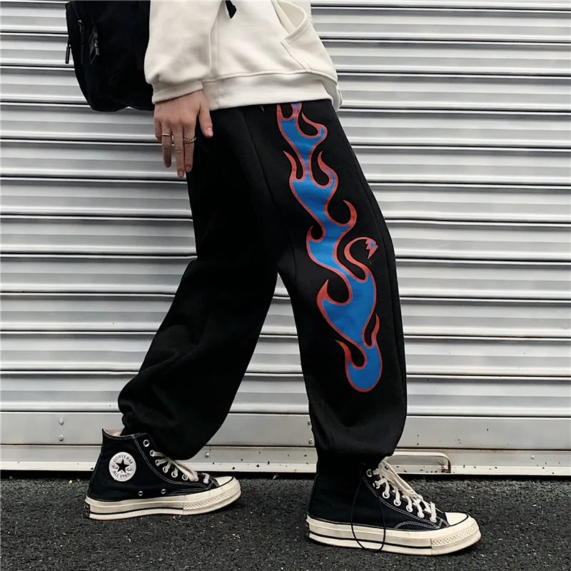 

Autumn and winter new Korean style personality flame print loose and velvet wide-leg pants