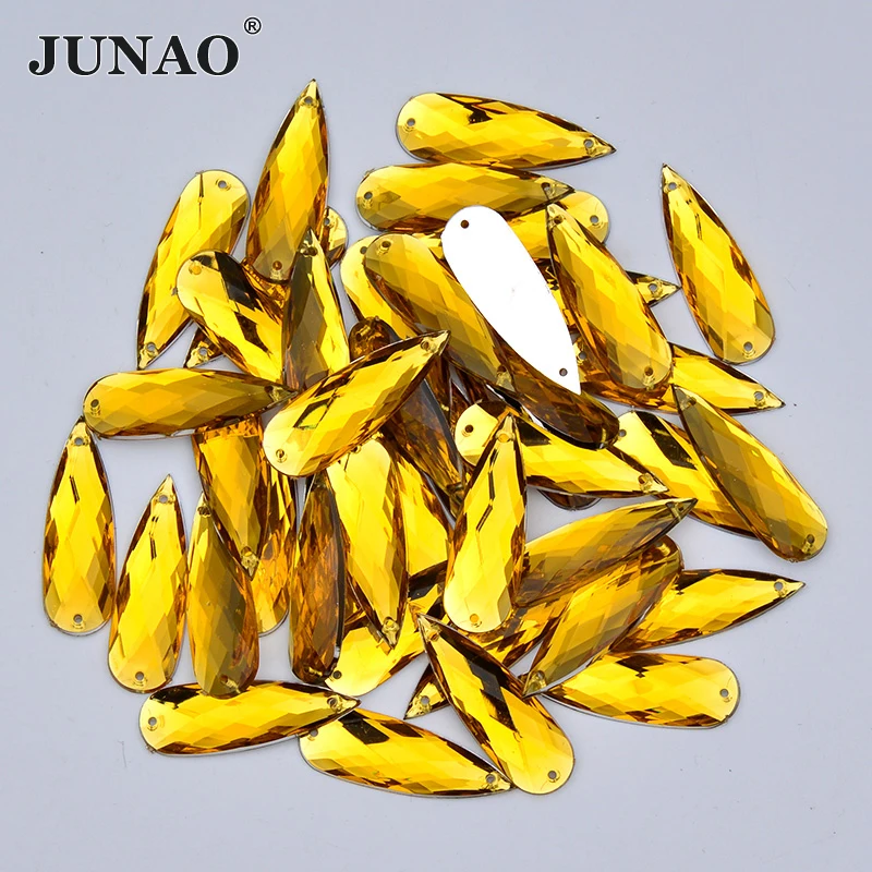 

JUNAO 20Pcs 10*30mm Topaz Color Sew On Drop Rhinestones Flat Back Acrylic Strass Sewing Crystal Stones Appliques For Clothes