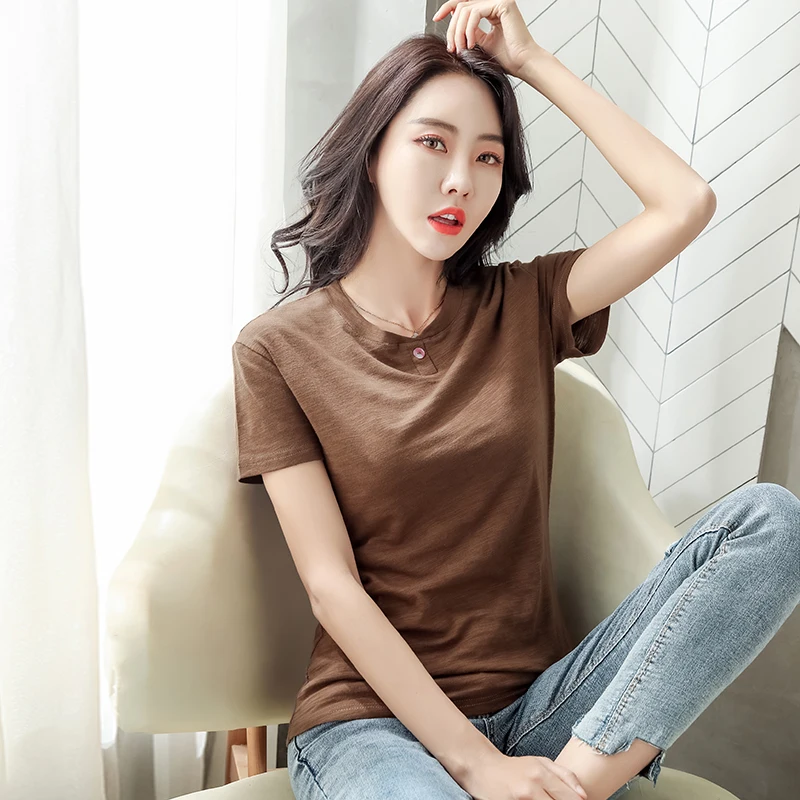 Хлопок 2021 новые летние шорты с длинным рукавом О образным вырезом блузки Camisetas