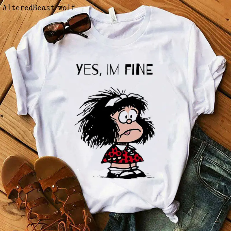 Рождественская футболка с милым принтом Mafalda женские топы коротким рукавом
