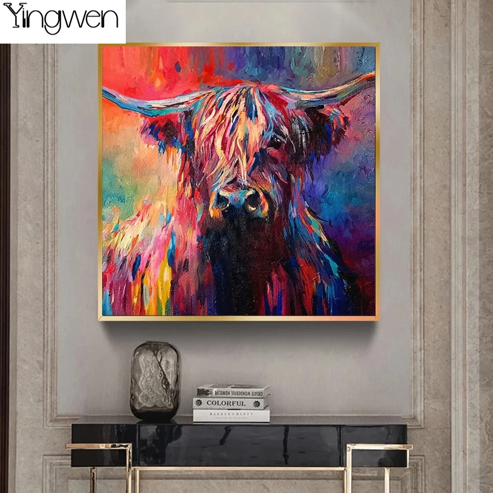 

Abstract Doodle Watercolor Highland Cow 5D DIY Diamond Painting Yak Mosaic Picture Full Diamond Embroidery Home Decoration Gift