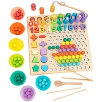 montessori educational wooden toys math fishing board game hands brain training clip beads puzzle math game for baby children