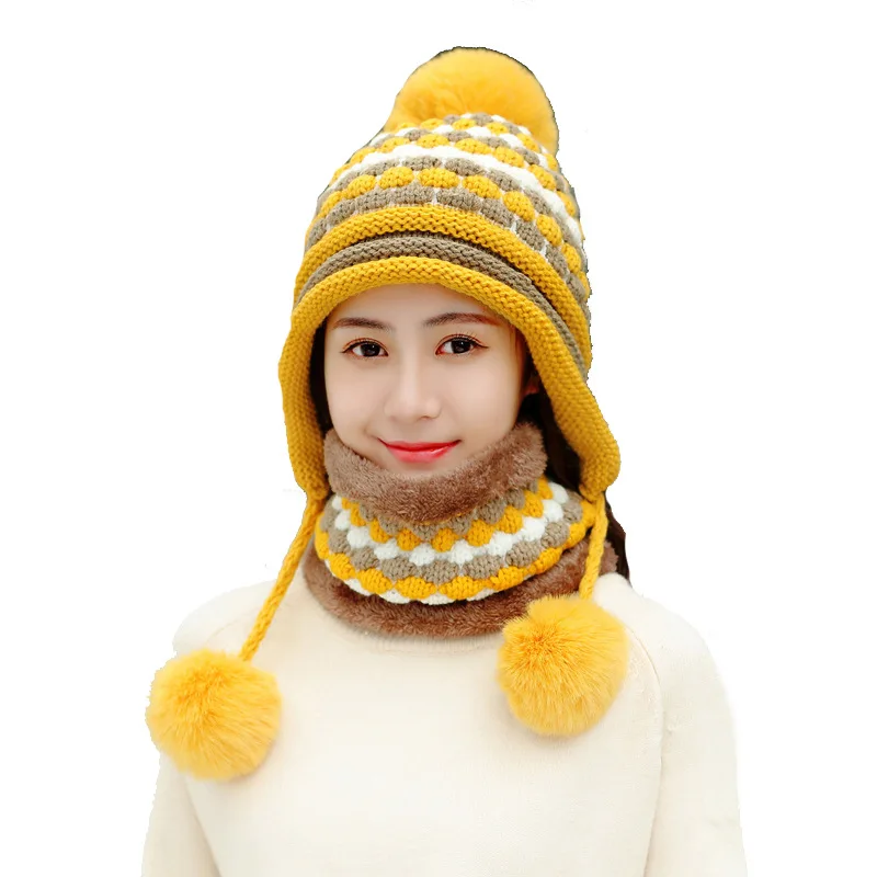 Новинка 2019 шерстяной вязаный зимний комплект из шапки и шарфа женские толстые