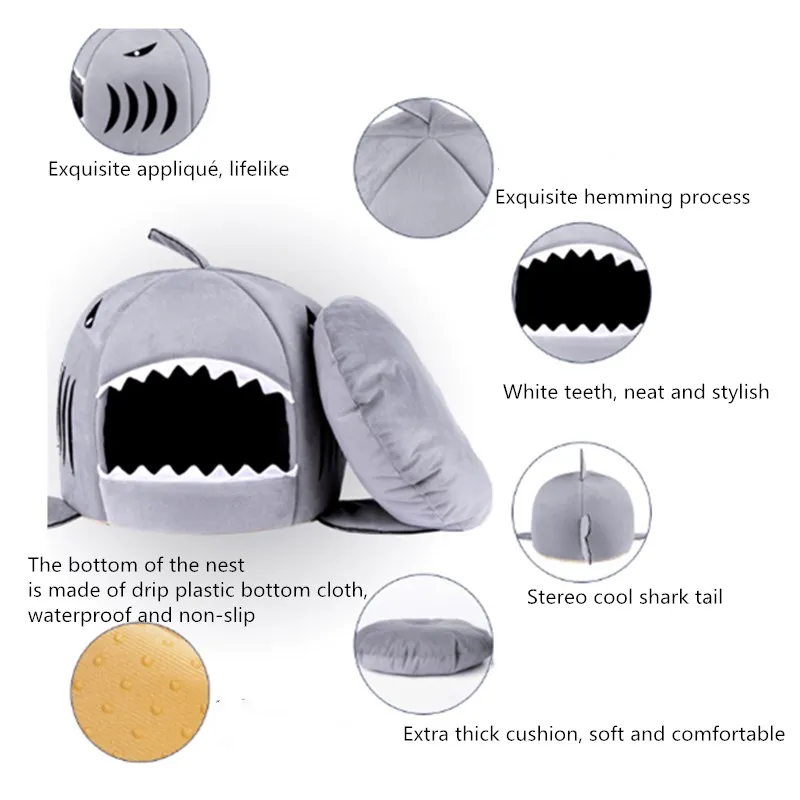 Мягкая кровать для кошек подушка домашних животных домик собаки Акула большого