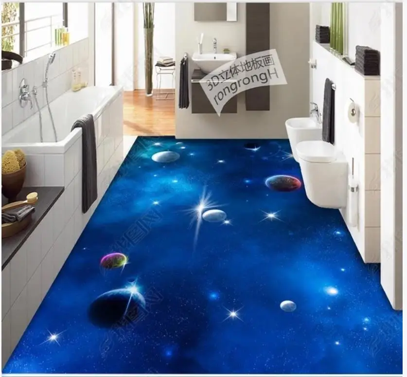 

Custom Picture Self-adhesive Flooring wallpapers Wall Sticker Universe Galaxy Planet 3D Floor Tiles Painting wall papers