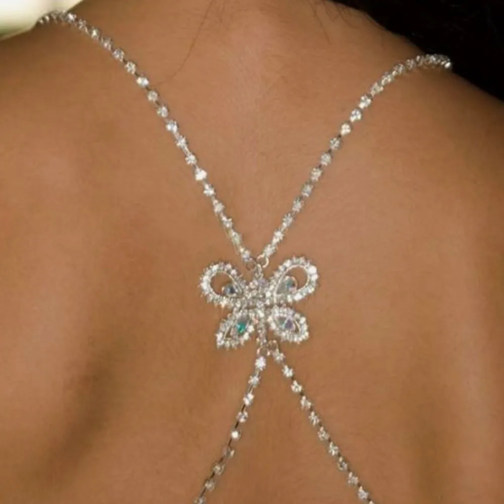 

Stonefans Rhinestone Butterfly Back Body Chain Front and Back Bra Straps for Women Crystal Shoulder Chain Bridal Wedding Jewelry