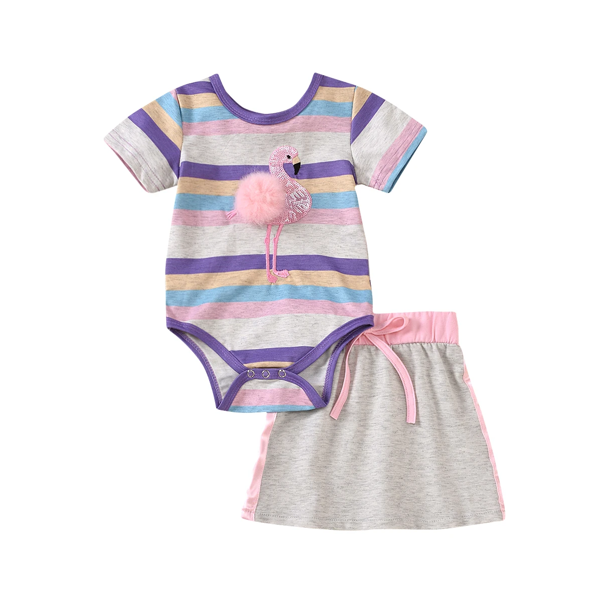 

Модный комплект одежды из 2 предметов для маленьких девочек, комбинезон с вышивкой фламинго и юбка, удобный и приятный для кожи