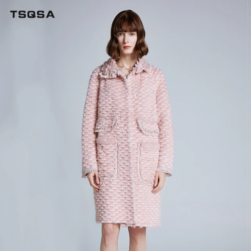 TSQSA 2019 Новый Роскошный натуральный мех пальто женское осенне-зимнее длинное с