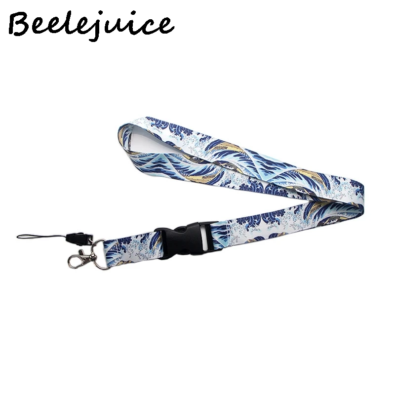 kanagawa hokusai waves lanyard badge id mobile phone rope key lanyard neck straps accessories webbings ribbons free global shipping