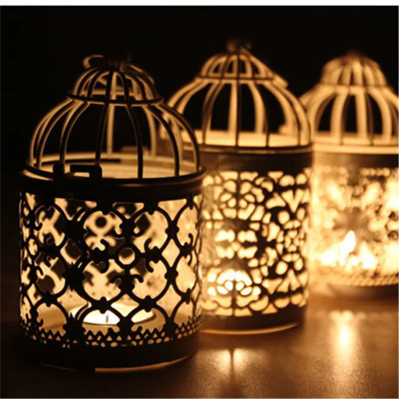 

Birdcage Shaped Hollow Pattern Iron Candlestick Creative Home European Decoration Bar Decor Metal Birdcage Candlestick