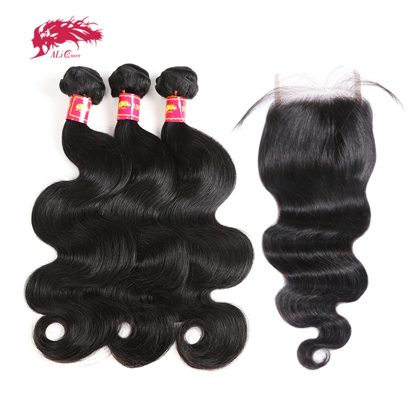 Ali Queen Hair Bundles With HD Lace Closure 3/4Pcs Brazilian Body Wave Remy Hair Bundles With Closure 4x4/5x5 Free Part Closure