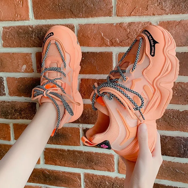 

Designer Breathable Sneakers Women Platform Casual Vulcanized Shoes Fashion Chunky Sneakers Basket Femme Lace-Up Dad Shoes 5cm
