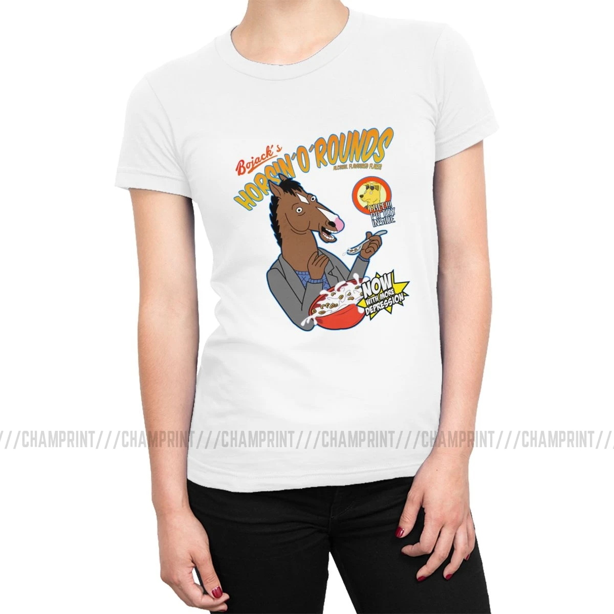 Женские футболки Bojack's cereal, Забавные футболки Bojack Horseman с рисунками из мультфильмов, модные хлопковые футболки, топ, базовая Женская одежда с графическим принтом - Цвет: Белый