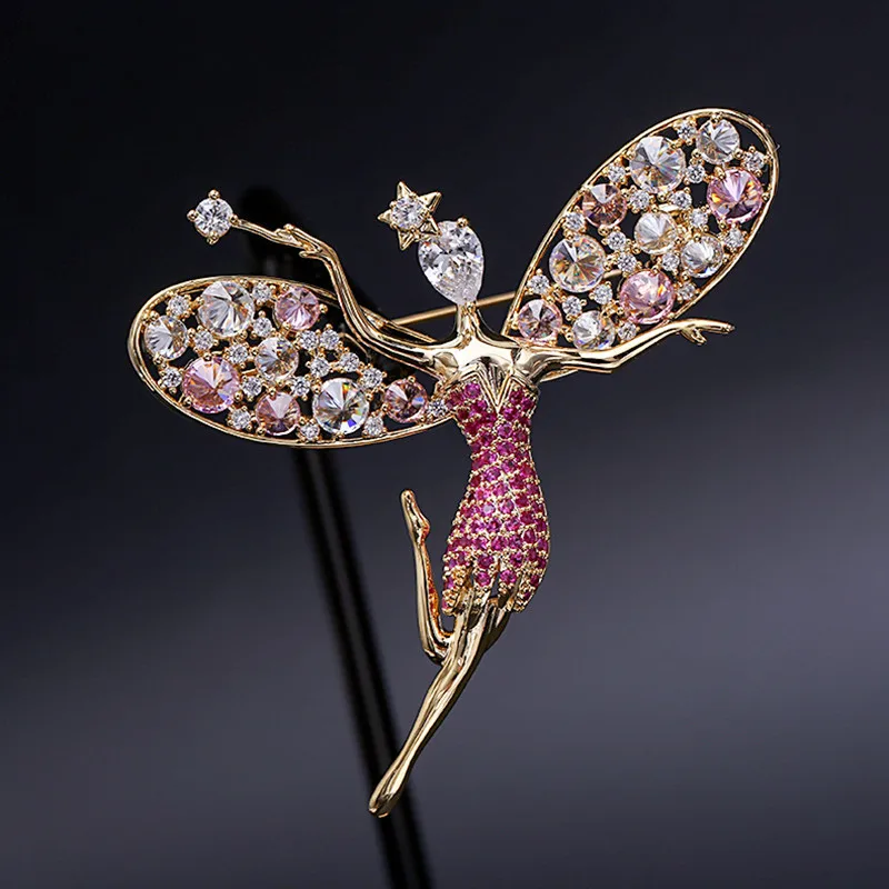 Броши Ангел с розовыми и желтыми кристаллами для женщин броши булавки