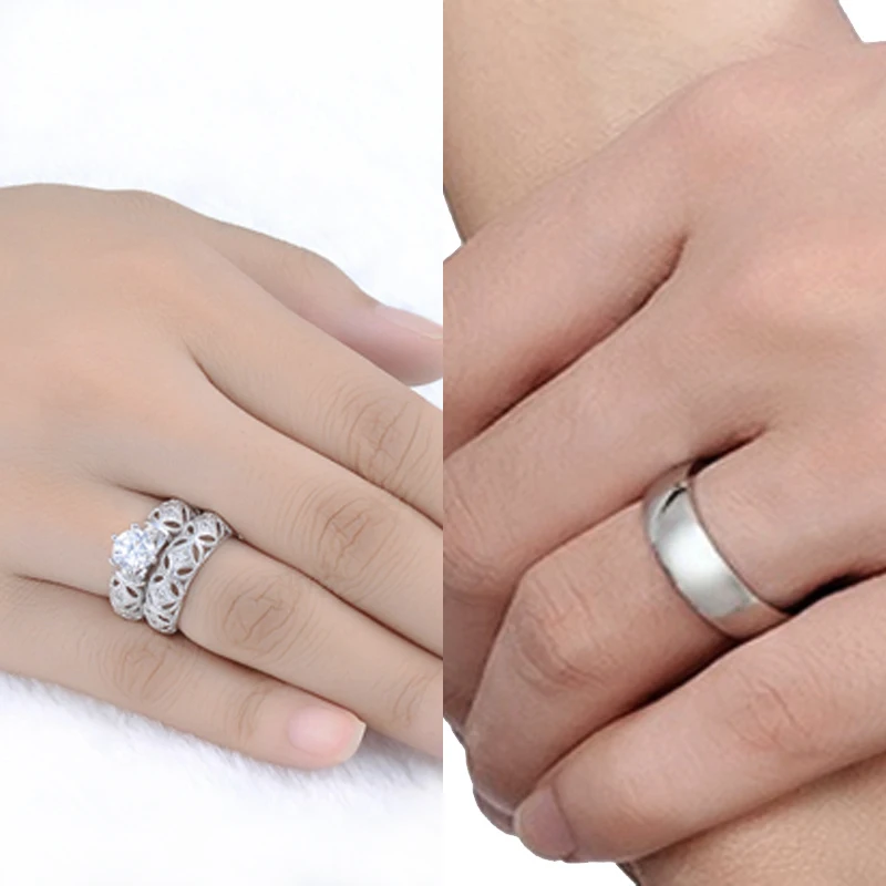 Кристалл белый циркон кольца наборы для женщин мужчин кольцо 316L нержавеющая