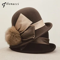 fibonacci 2019 new felt wool fedoras hair ball dome bucket autumn winter female elegant hat for women fedora hat