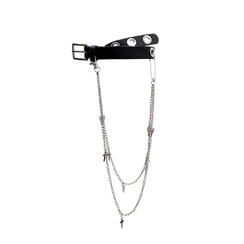 

Origional Metal Punk Belt Waistband Women's High Street Design PU Leather Butterfly Splittable Chain Leather Belt