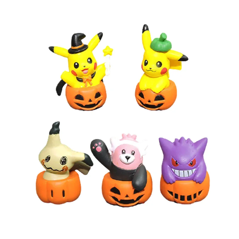 

Маленькие фигурки покемона, 5 стилей, набор версии Q, игрушки Pumpki, украшение на Хэллоуин, милая мультяшная модель из ПВХ, украшения для кукол, ...