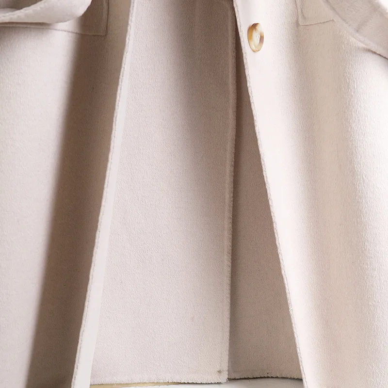 

2020 And Winter New Solid Color Straight Barrel Type Waist Belt Hand-sewn Double-sided Wool Mid-length Woolen Coat Women B165