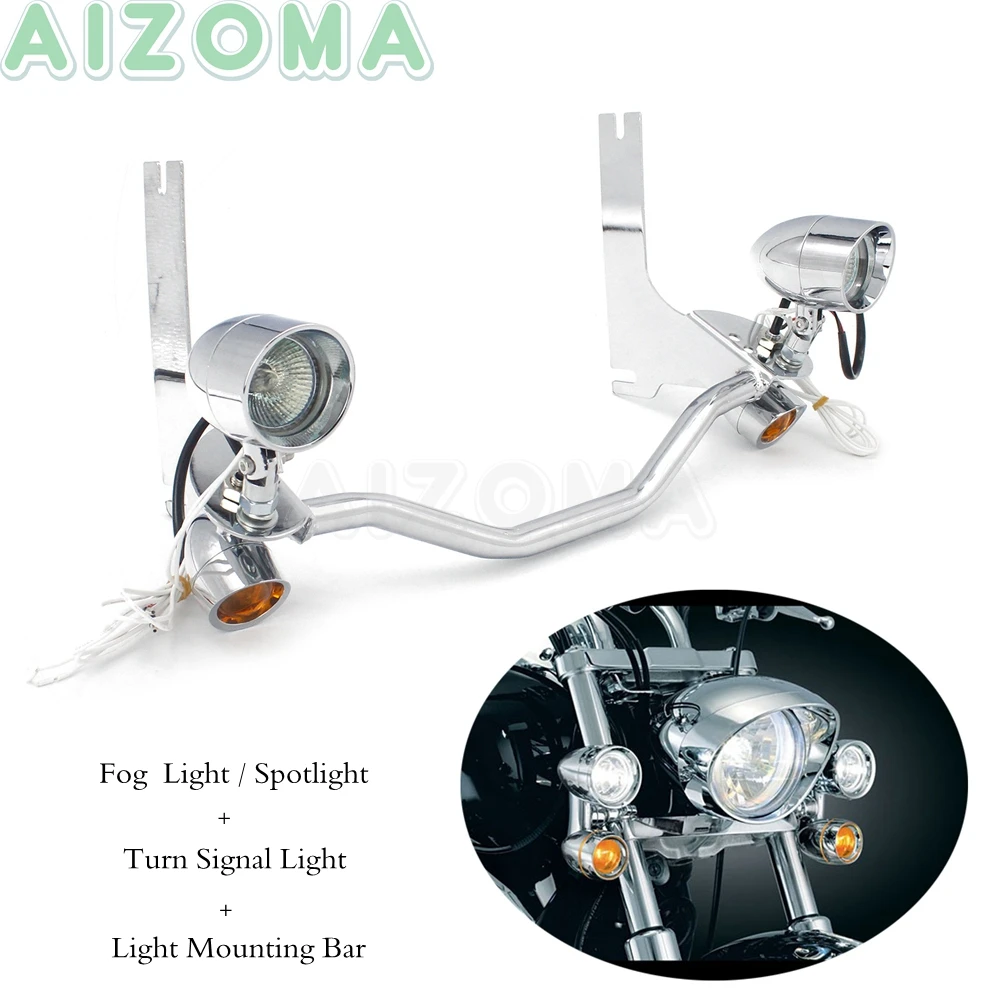 

Противотуманная фара для езды на мотоцикле, 12 В, С кронштейном для указателей поворота, световая балка для Harley Touring 94-13 Street Electra Glide