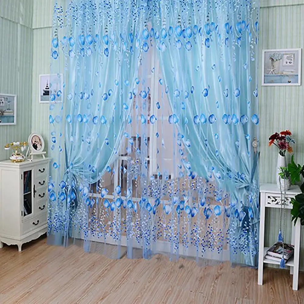 

Floral Tulle Voile Door Window Curtain Drape Panel Sheer Scarf Valances Divider