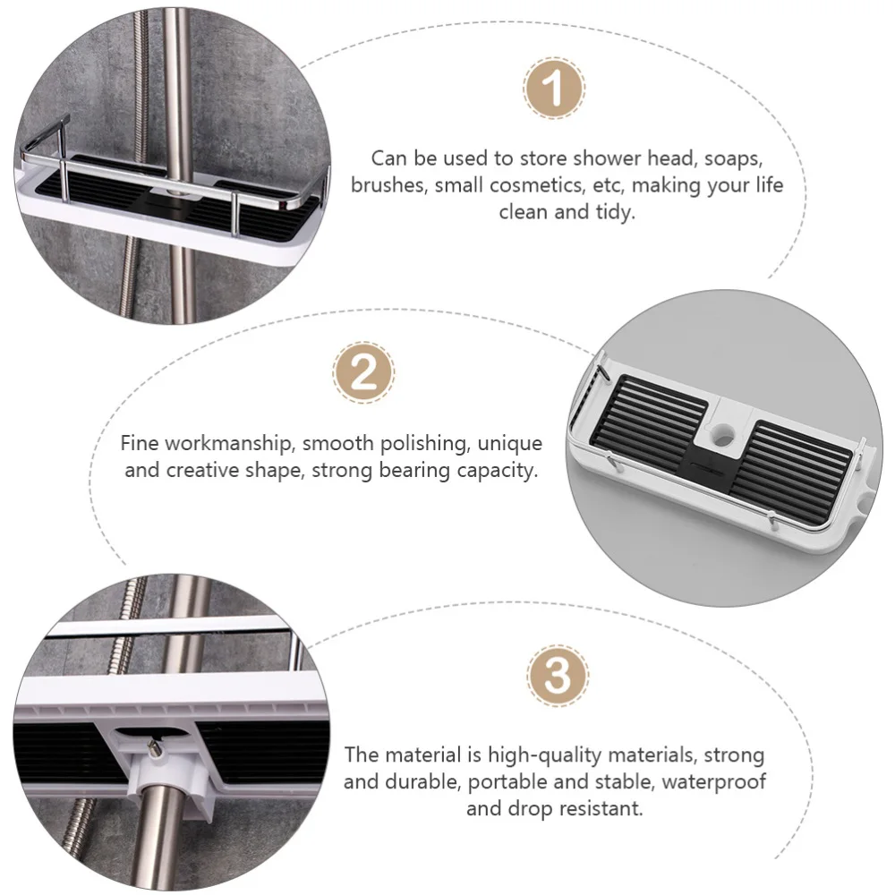 

Practical Bathroom Pole Shower Storage Rack Holder Organizer Bathroom Shelves