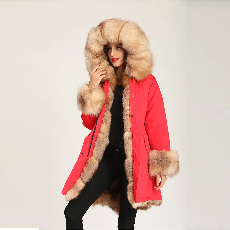Корейская мода из натурального меха Красной лисы длинный большой мех Роскошная