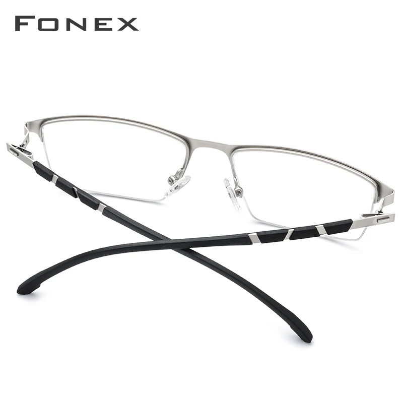 Очки по рецепту из FONEX сплава, сверхлегкие полуоправы, квадратные очки для близорукости, оправа для очков, мужские Силиконовые Оптические очки без винтов 9859
