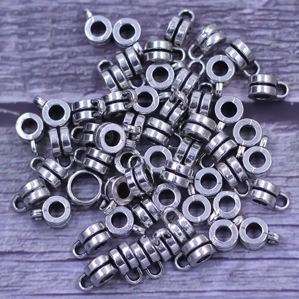 

50Pcs Bail Spacer Beads Fit European Charms Bracelets Groove Silver Tone Smooth Cup Round Metal Jewelry DIY Findings 9x6mm