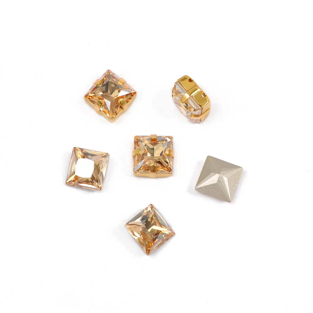 CTPA3bI 4447 Princess Square Golden Shadow Shape K9 Glass Crystal Sew On Claw Rhinestone With Holes DIY Clothing Accessories | Дом и сад
