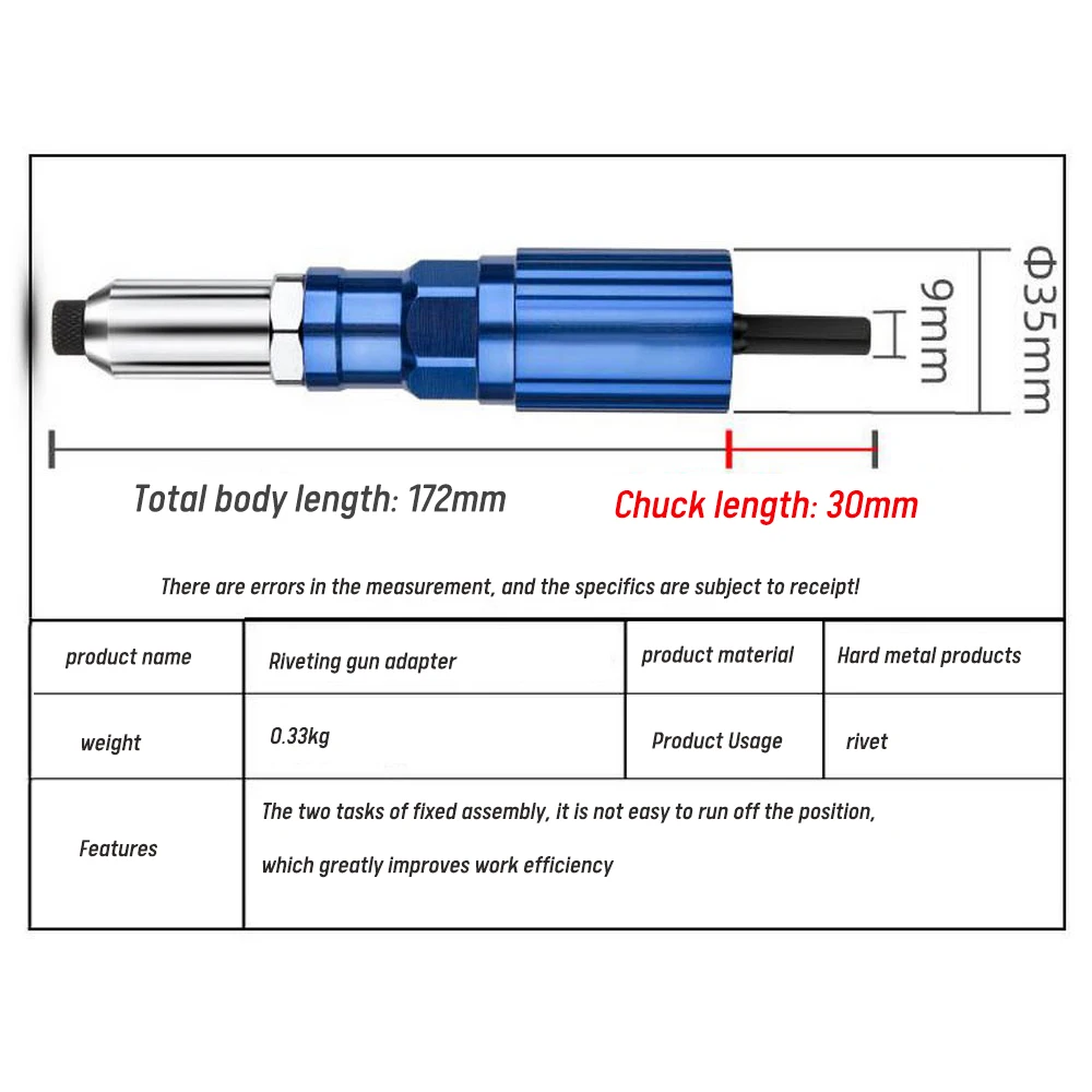

Electric Rivet Gun 2.4mm-4.8mm Rivet Nut Gun Vertical Grip Drill Adapter Cordless Riveting Tool Insert Nut Pull Rivet Tool