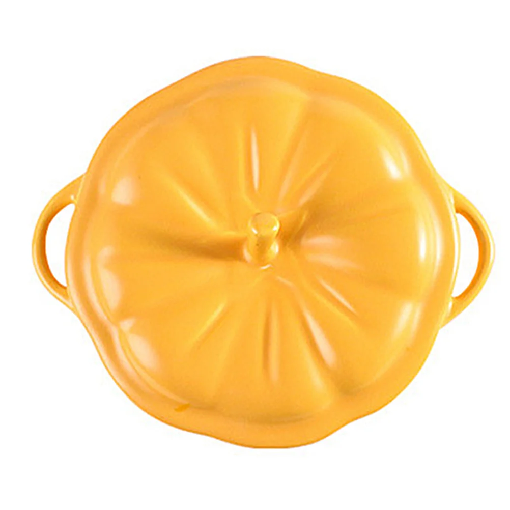 

1Pc Pumpkin Shape Rice Bowl Double Handles Ceramic Soup Bowls with Lid