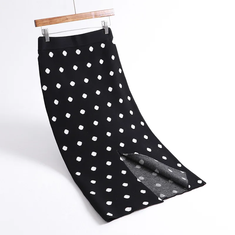 

2019 Autumn Women Skirts High Waist Knitting Women Bodycon Long Skirt Faldas Jupe Femme Saia Dots Print Women Sexy Pencil Skirt