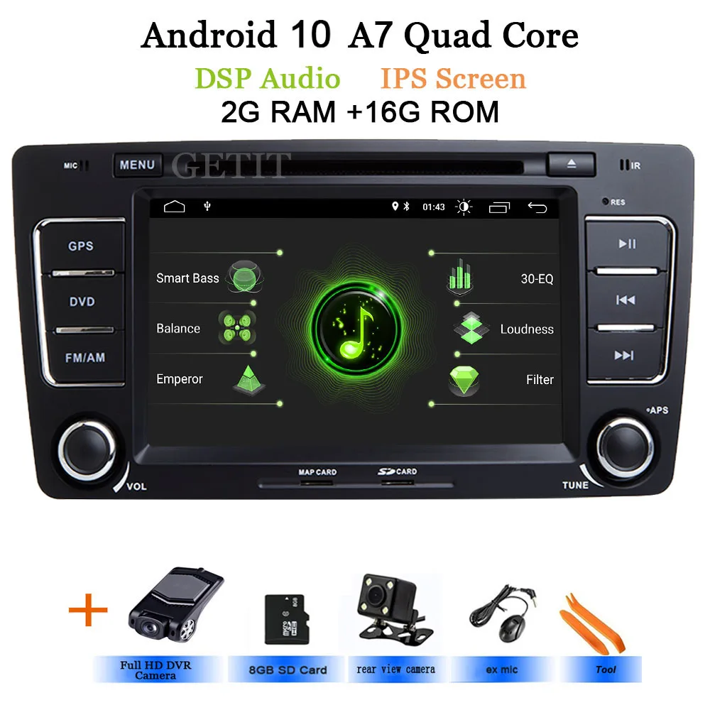 Android 9,0 автомобиль DVD Skoda Octavia мультимедийный плеер 2009 2010 2011 2012 2013 a5 WiFi BT стерео радио головное устройство ips Экран - Цвет: DSP-IPS 2G-Rear-DVR