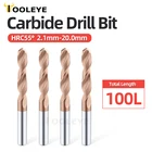 Твердосплавные сверла Tooleye, HRC55 , общая длина 100 мм, токарные инструменты с ЧПУ, сверло из твердого металла, Вольфрамовая сталь, спиральные сверла 2,1-20,0 мм