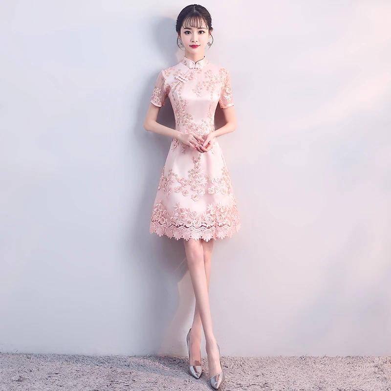 Красное китайское женское традиционное платье, шелковое атласное cheongsam сексуальное qipao цветочное свадебное платье - Цвет: color1