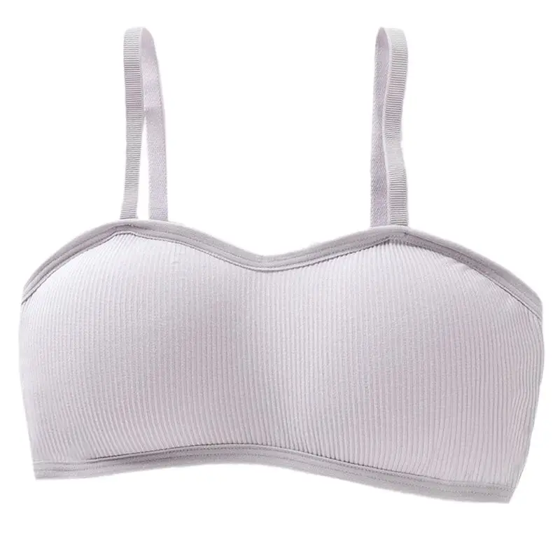 Japanese Women Girls Ribbed Knit Sport Bralette Bright Candy Color Basic Underwear Spaghetti Strap Sponge Padded Cotton Crop Top