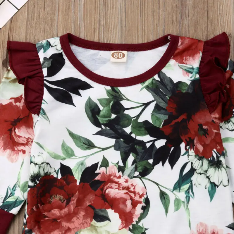 

0-24M Cute Flower Romper Newborn Baby Girls Clothes Long Sleeve Jumpsuit Playsuit Ruffle Cotton Warm Spring Clothing