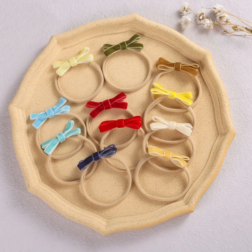 

Нейлоновая Детская повязка на голову, бархатный бант для волос для девочек, милая однотонная Детская повязка для волос, Осенние эластичные ...