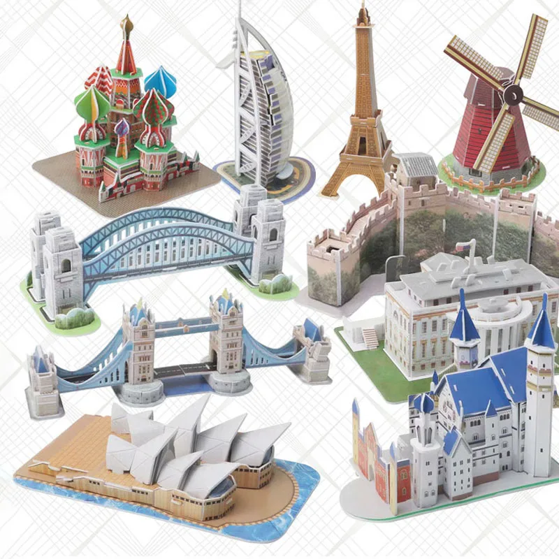 3D пазл детский из бумаги 8 + лет взрослая известная модель города здания городской